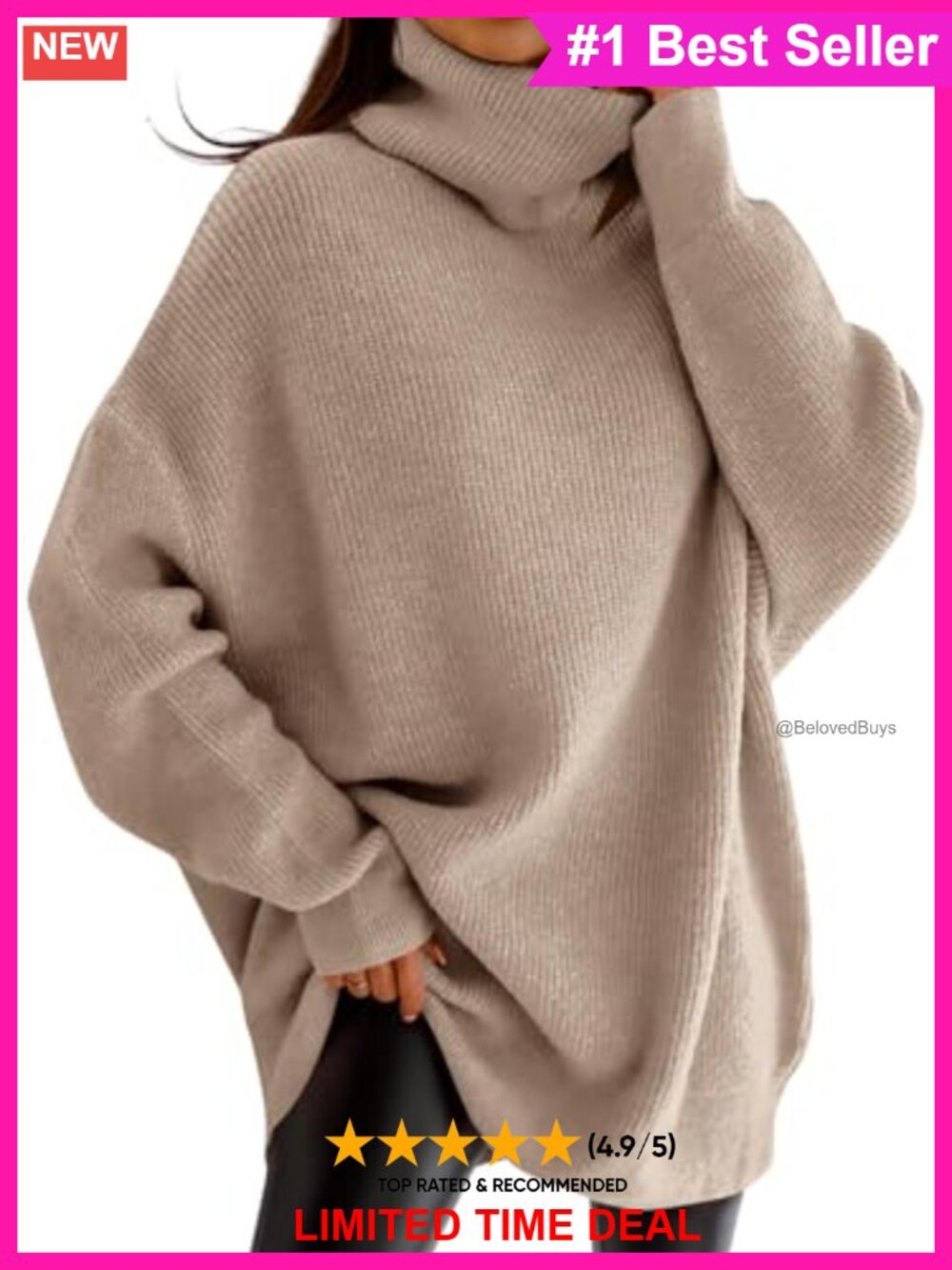 Womens Turtleneck Oversized Sweater Batwing Chunky Knit Pullover Loose Fit Fall